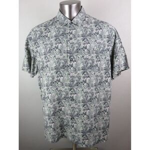 Tommy Bahama Shirt Hawaiian Button Up Floral Gray Green‎ XL Silk Island Modern